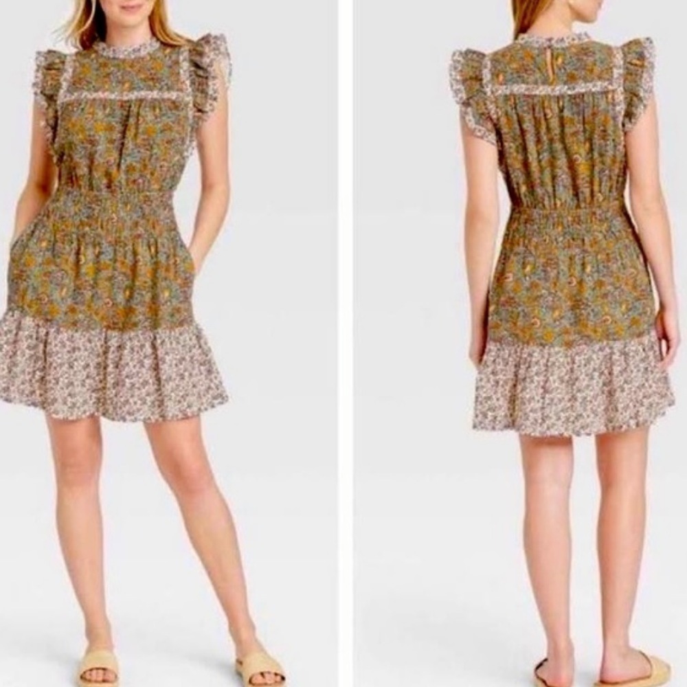 Universal Thread linen Floral Flutter Sleeveless Dress NWT xs